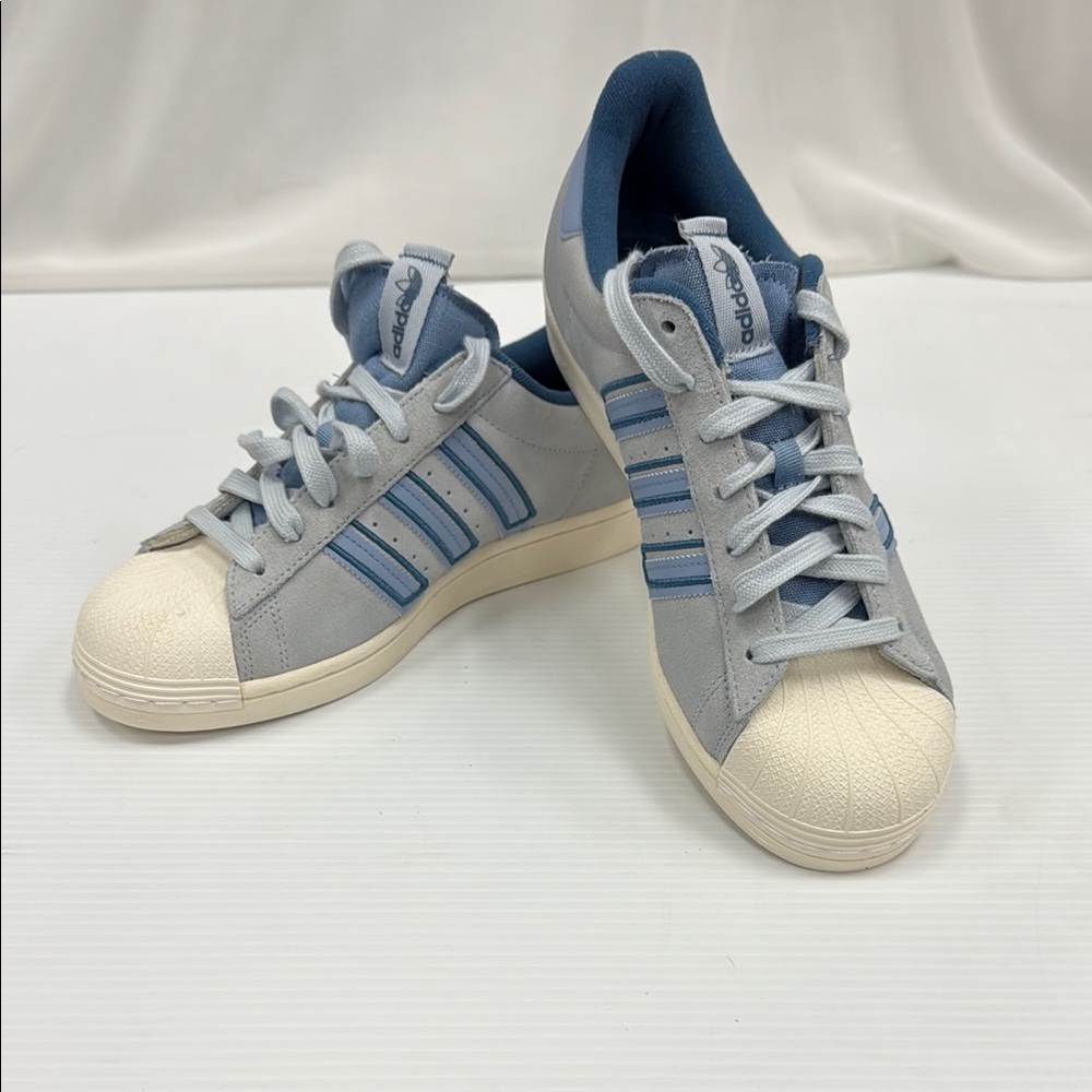 Adidas Gray and Blue Sneakers with Iconic Shell Toe